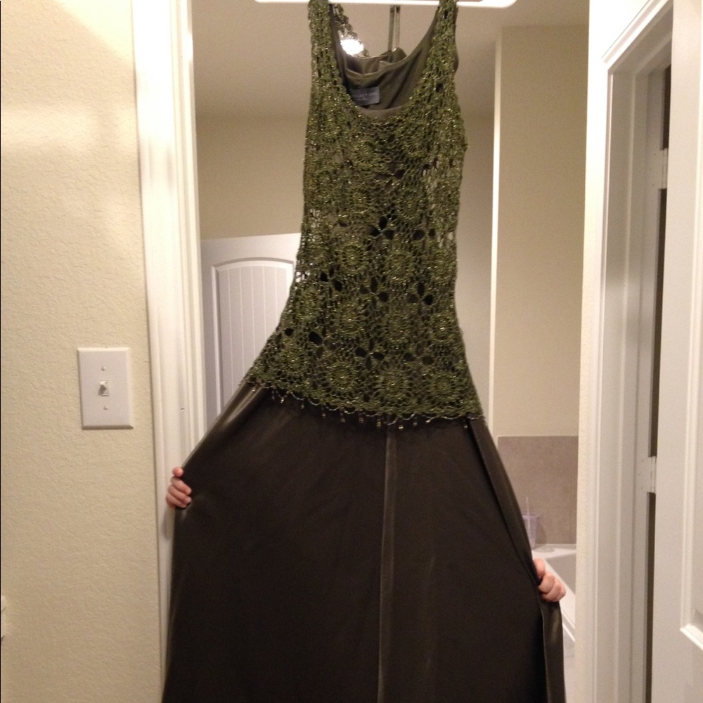 Dark green dress with crochet top